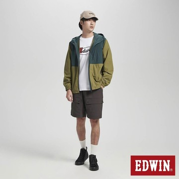 EDWIN 男款 撞色防潑水連帽風衣外套 (灰綠色)