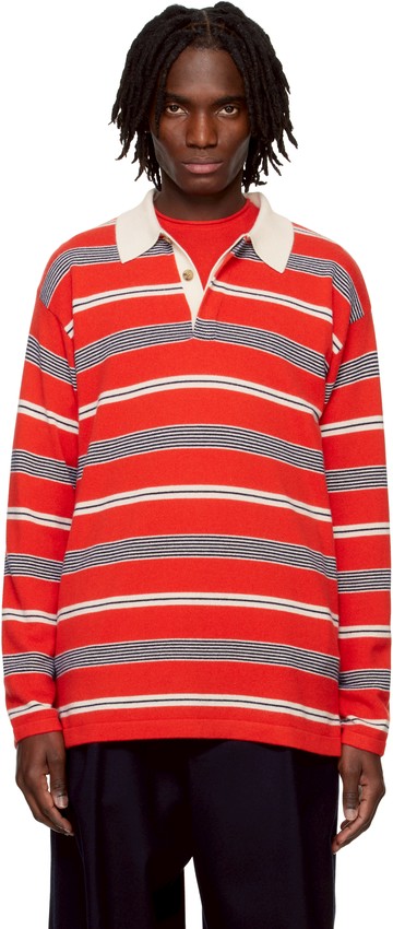 Guest in Residence 红色 & 灰白色 Striped Rugby Polo 衫