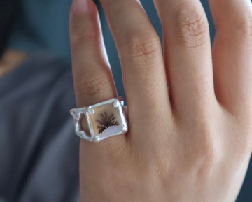 原創手工990銀鑲嵌海洋玉髓純銀指環開口戒指