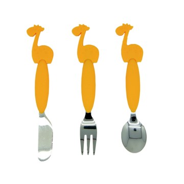 MARCUS＆MARCUS - 動物樂園不鏽鋼刀叉匙三件組-長頸鹿(黃)