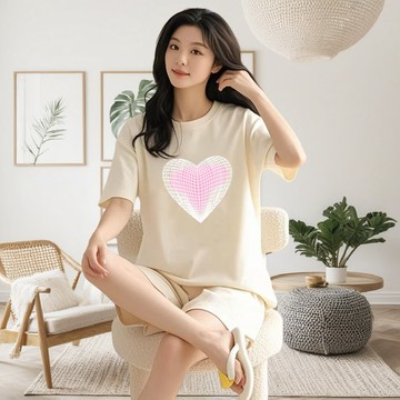 貨物臺階 夏季新款牛奶絲家居服套裝胖MM大尺碼外穿睡衣潮 女生套裝 時尚套裝 貨物套裝 大尺碼套裝 JA014