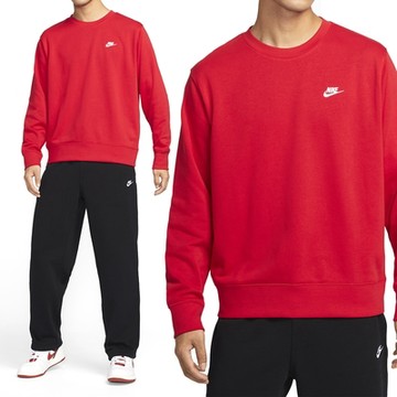Nike Club FT Crew 男款 紅色 大學T 毛圈布 刺繡 圓領 上衣 運動 休閒 長袖 FN3889-657