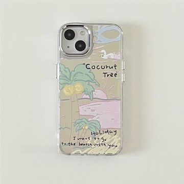 夏日椰樹16pro max適用蘋果iphone15手機殼11化妝鏡12高級14小眾13