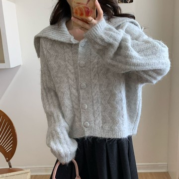 麻花高領毛衣外套女秋冬季新款加厚軟糯美拉德慵懶風短款針織開衫鑫弘-素時衣櫥