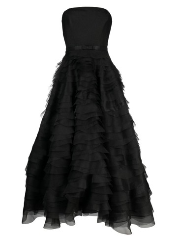 Ana Radu - ruffled corset-style midi dress - women - Polyester - XL - Black