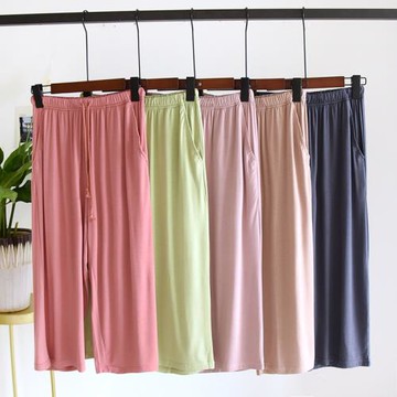 夏季莫代爾睡褲女士七分褲中褲純色寬松大碼薄款彈力家居褲休閑褲