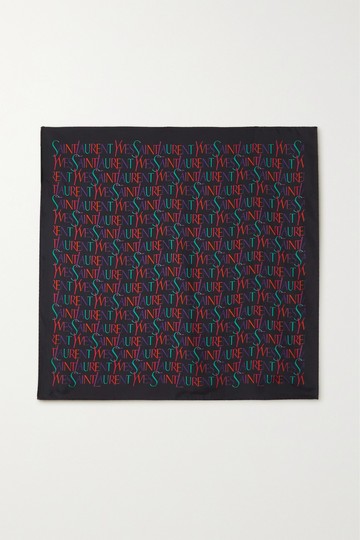 SAINT LAURENT - Logo-print Silk-twill Scarf - Black - one size