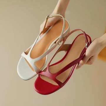 跨境粗跟漏趾涼鞋女2025年夏季新款歐美不累腳休閑涼鞋通勤高跟鞋