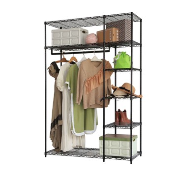 【品樂生活】45X120X210CM 黑惡魔六層吊衣架組(贈布套)/六層大衣櫥/六吊衣櫥/六層衣櫥/衣櫥/衣架