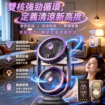雙頭循環扇 車載風扇 辦公室風扇 帶LED小夜燈 三檔調節 小風扇 桌面風扇 USB風扇 燈扇 循環扇 露營風扇 車