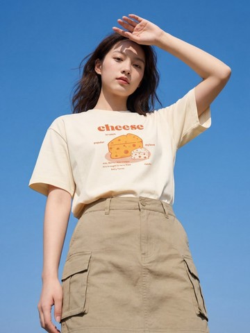 復古小蛋糕起司印花短袖T恤夏季日系學生女生上衣 印花寬鬆情侶短袖T 上衣女 美式t  韓版T 大學T