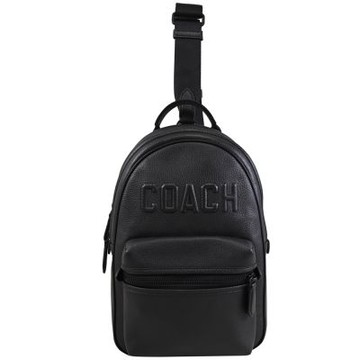 COACH 立體英字LOGO荔枝紋皮革單肩後背包/胸口包(黑)