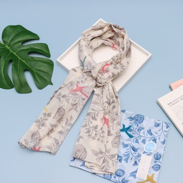 京都抗UV圍巾-TOIRO-花鳥草(米/藍)