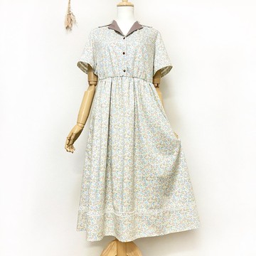 茶時光感 甜美小花 開領洋裝