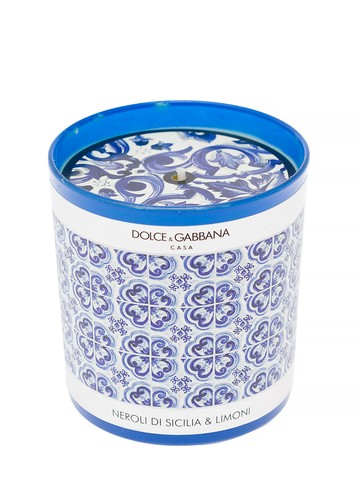 Sicilian Neroli And Lemon Scented Candle With Blue Mediterraneo Print Dolce & Gabbana