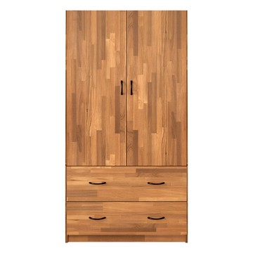 《HOPMA》美背奇克二門二抽衣櫃 台灣製造 衣櫥 抽屜櫃 衣物收納櫃-拼版柚木