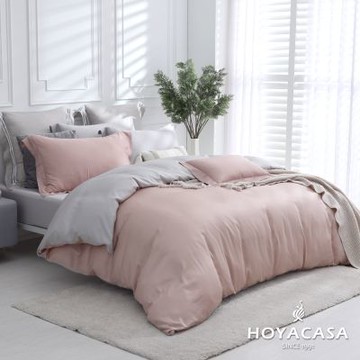 HOYACASA 加大60支抗菌天絲兩用被套床包四件組-銀湘櫻粉