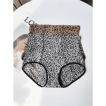 3條裝 豹紋冰絲內褲女絲滑大碼性感透氣薄款包臀涼感高腰竹炭棉襠