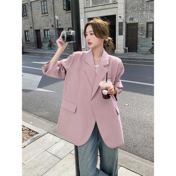 2025早春新款甜美粉色西裝外套女時尚慵懶風寬松氣質顯瘦休閑西服