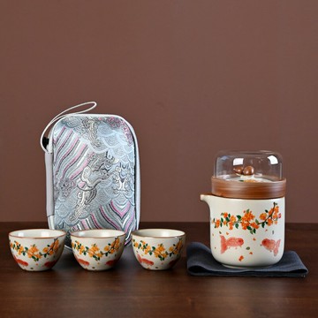 羊脂玉旅行茶具一壺三杯套裝便攜式快客杯戶外露營泡茶壺茶杯禮品