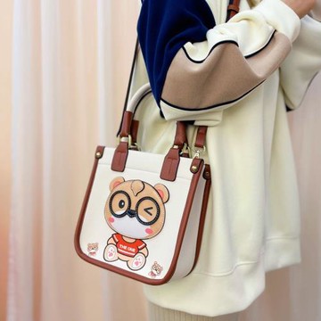 比爾熊女包2022新款撞色洋氣手提包輕奢款休閑小熊單肩包包斜挎包
