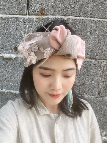 粉櫻花 鬆緊寬髮帶