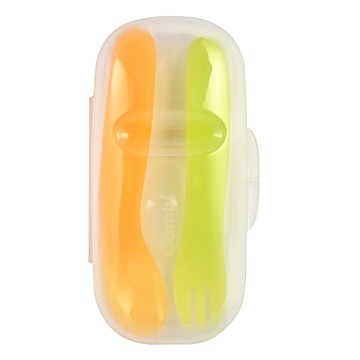 Combi 康貝 優質叉匙組 含盒  綠橘色  1組