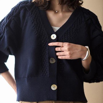 FREAK'S STORE 多樣紐扣設計 蓬袖 麻花針織 針織開衫