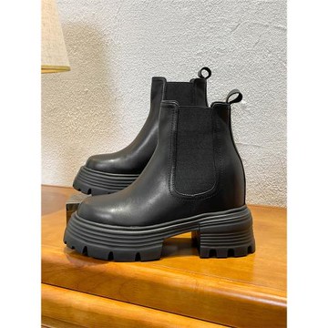 12公分加絨厚底馬丁靴真皮切爾西靴子10CM內增高女鞋小個子短靴