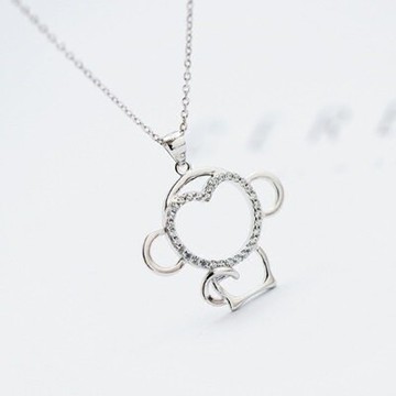 925純銀項鍊 鑲鑽吊墜-日韓時尚耀眼猴子母親節情人節生日禮物女飾品73gj69【獨家進口】【米蘭精品】