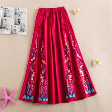 2024夏季新款云南民族風舞蹈演出重工刺繡花松緊腰半身裙長裙女