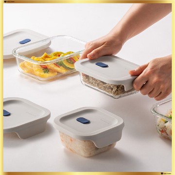 LocknLock 頂級矽膠玻璃食品容器 | 蒸汽孔蓋 | 耐熱玻璃