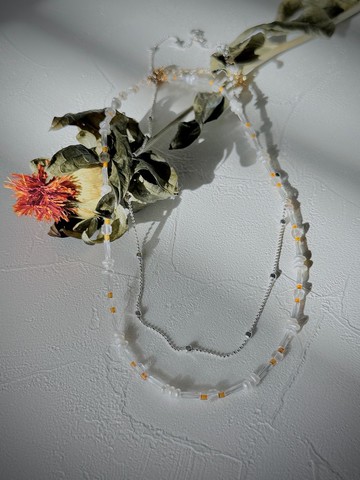 迷尼珍珠堆疊 小方塊 純銀項鍊/ 天然水晶能量/ 手作項鍊