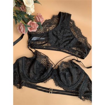 小芬超薄文胸大胸顯小薄款聚攏透明性感蕾絲有鋼圈透視內衣套裝夏