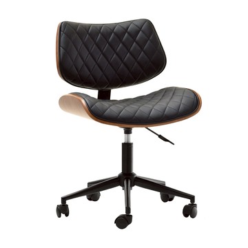 E-home 艾斯 造型復古曲木電腦椅 PU皮革 防潑水 透氣舒適  黑色  50 x 49 x 77-88 cm