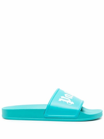 Palm Angels - logo print pool slides - men - Polyurethane/Polyurethane/Polyethylene - 46 - Blue