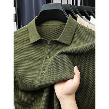 夏季翻領菠蘿紋100%純棉短袖t恤透氣Polo衫中年針織半截袖上衣男