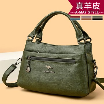 女真皮包 側肩包 斜背包 柔韌羊皮百搭多口袋手提方包(6色)