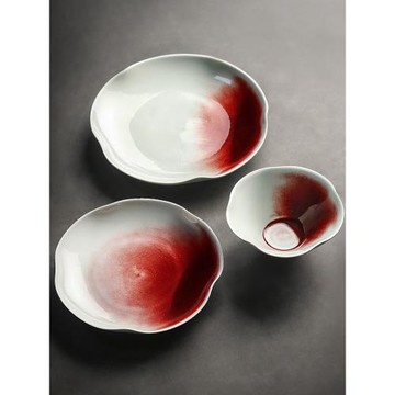 九土日式手工陶瓷碗盤花瓣盤家用平盤甜品西餐盤沙拉餐盤創意餐具