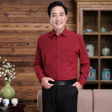 夏季薄款男式真絲長袖襯衫男中老年男士寬松大碼休閑桑蠶絲襯衣男