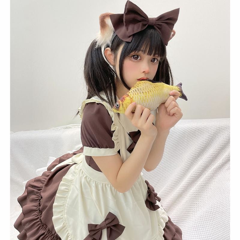 メイド服 エプロン コスプレ 甘ロリータ 3点セット 半袖 長袖 かわいい