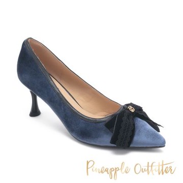 Pineapple Outfitter-PLINIO 質感絨布蝴蝶結高跟鞋-藍色