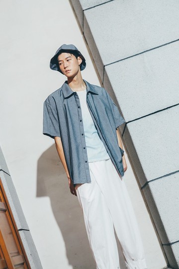 鎧 - 不對稱短袖襯衫(黑/灰) Organic Cotton & Recycle