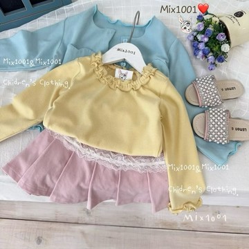 🌈✨mix1001 捲邊領造型柔黃上衣✨兒童木耳邊彈性保暖上衣 5-17