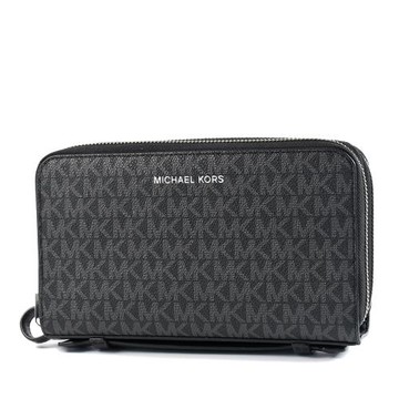 MICHAEL KORS 男款 COOPER 緹花LOGO防刮雙層拉鍊置物手提包-黑色