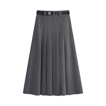 秋季梨形身材大碼半身裙中長款胖妹妹mm灰色百褶裙高腰a字西裝裙