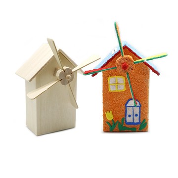 台灣出貨 手工DIY木質風車存錢罐白坯 兒童手工DIY珍珠泥雪花泥彩繪木風車房子