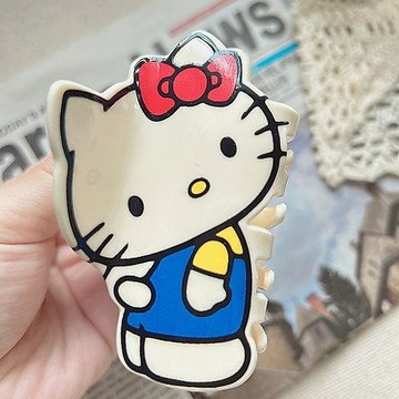 kitty鯊魚夾 韓國卡通藍白蝴蝶結KT抓夾甜美少女心貓咪鯊魚夾可愛百搭風