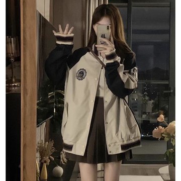 休閑工裝夾克外套春秋12歲大童13少女15初中學生寬松學院風棒球服