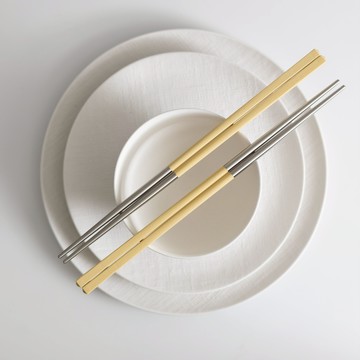 健康於筷 台灣製 不鏽鋼筷一雙入 奶油黃 (長款24.2cm)